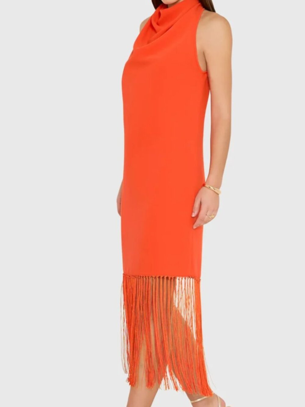 Syd Cowl Neck Fringe Midi Dress
